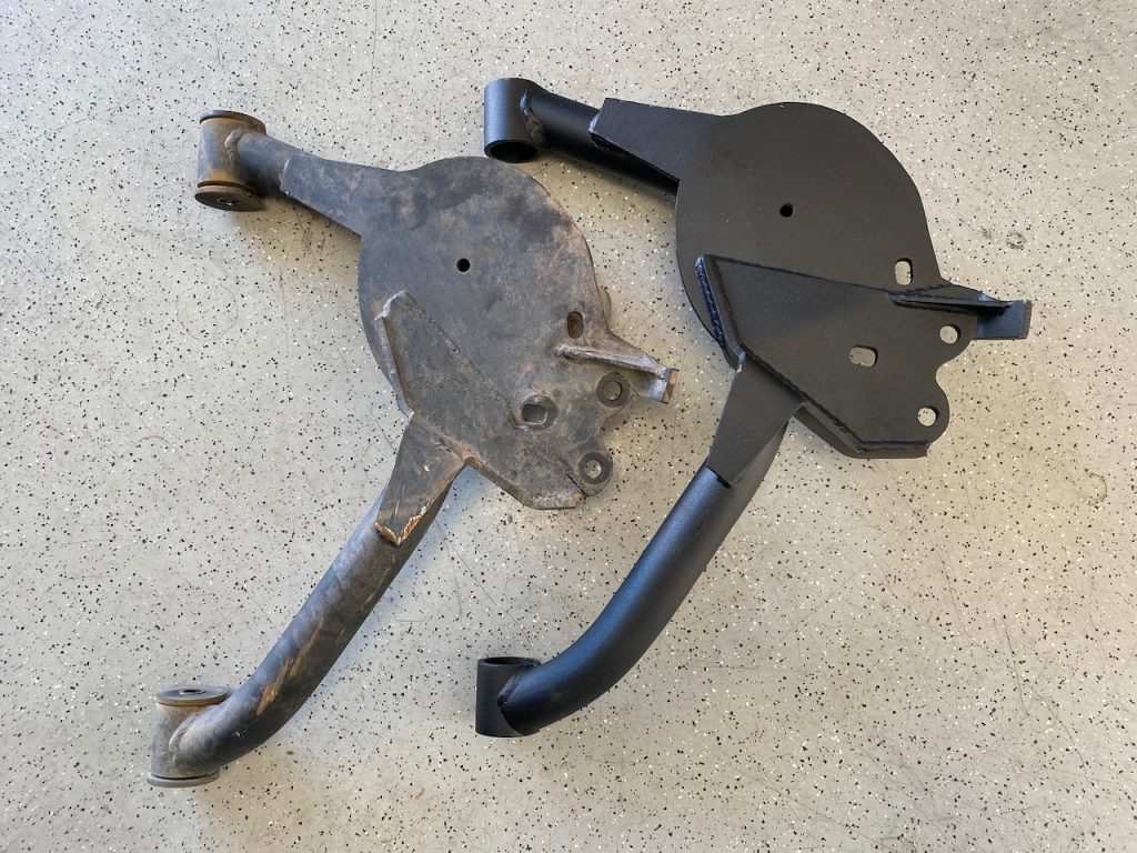 Original Alter Ego Control Arm on the Left and Reinforced 2020 Version of the Alter Ego Control Arm on the right.